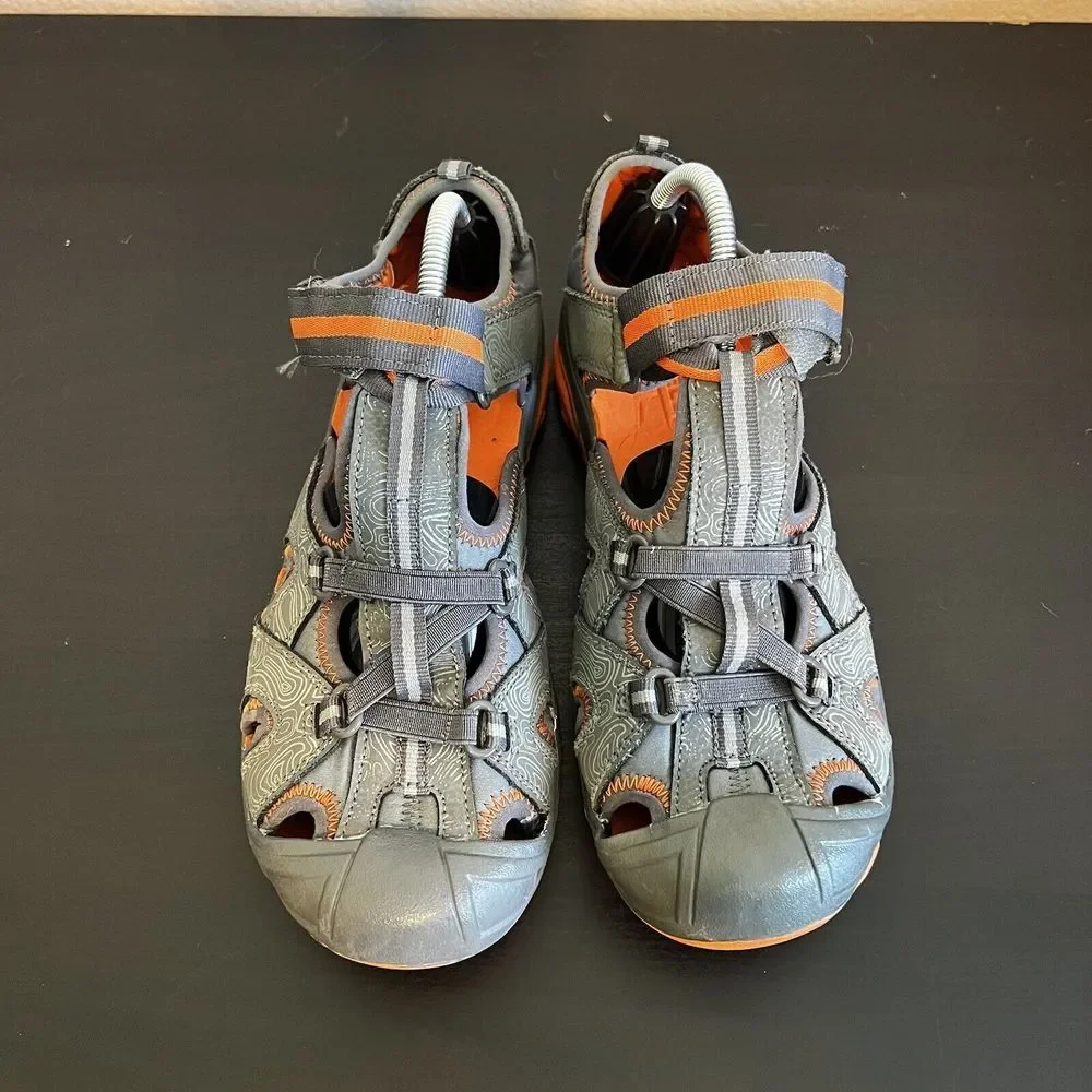 Merrell Boys Hydro‎ Sandals Size 7 W Grey Orange Hike Camp Comfort Water